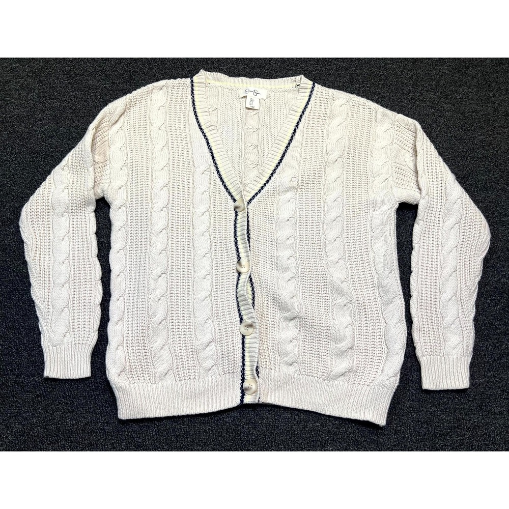Jessica Simpson Cardigan Sweater Womens S Cream Cable Knit Cotton Button Front